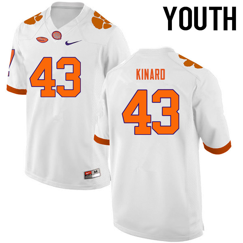 Youth Clemson Tigers #43 Terry Kinard College Football Jerseys-White - Click Image to Close